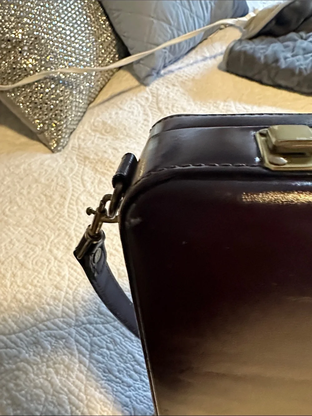 Heritage Black Leather Briefcase with Croc-Embossed Center